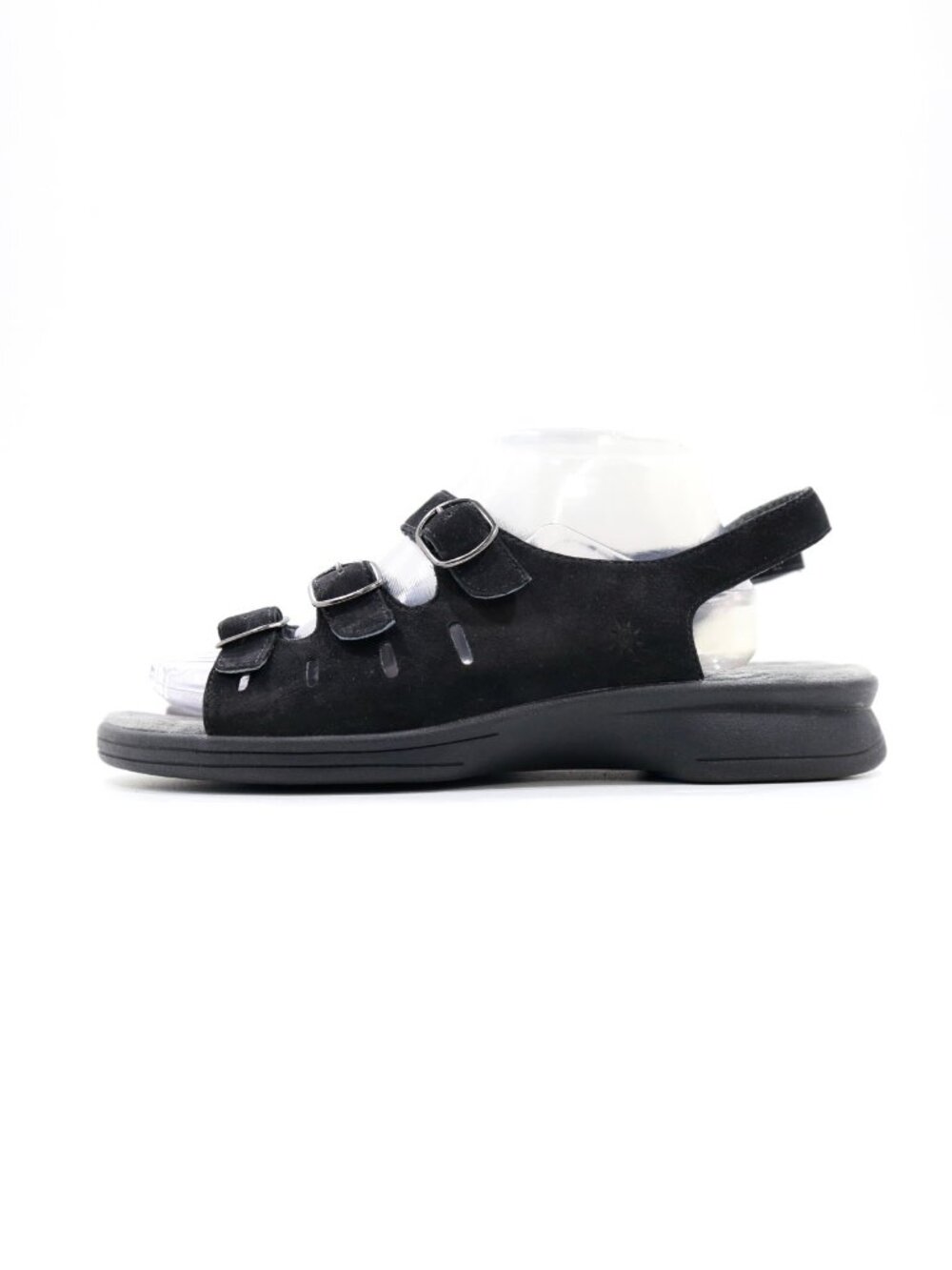 Clarks Springers Black Leather Flat Slingback Sandals - 9 Wide
